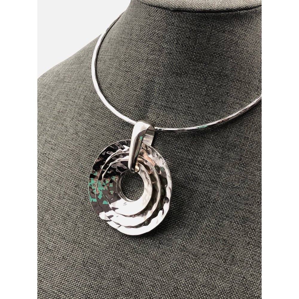 Choker Slider Silver Tone Disc Necklace